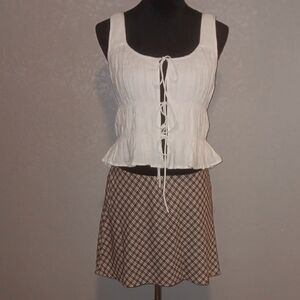 White Lace-Up Top and Brown Plaid Skirt Set ***Abercrombie & Fitch ***BNWT!